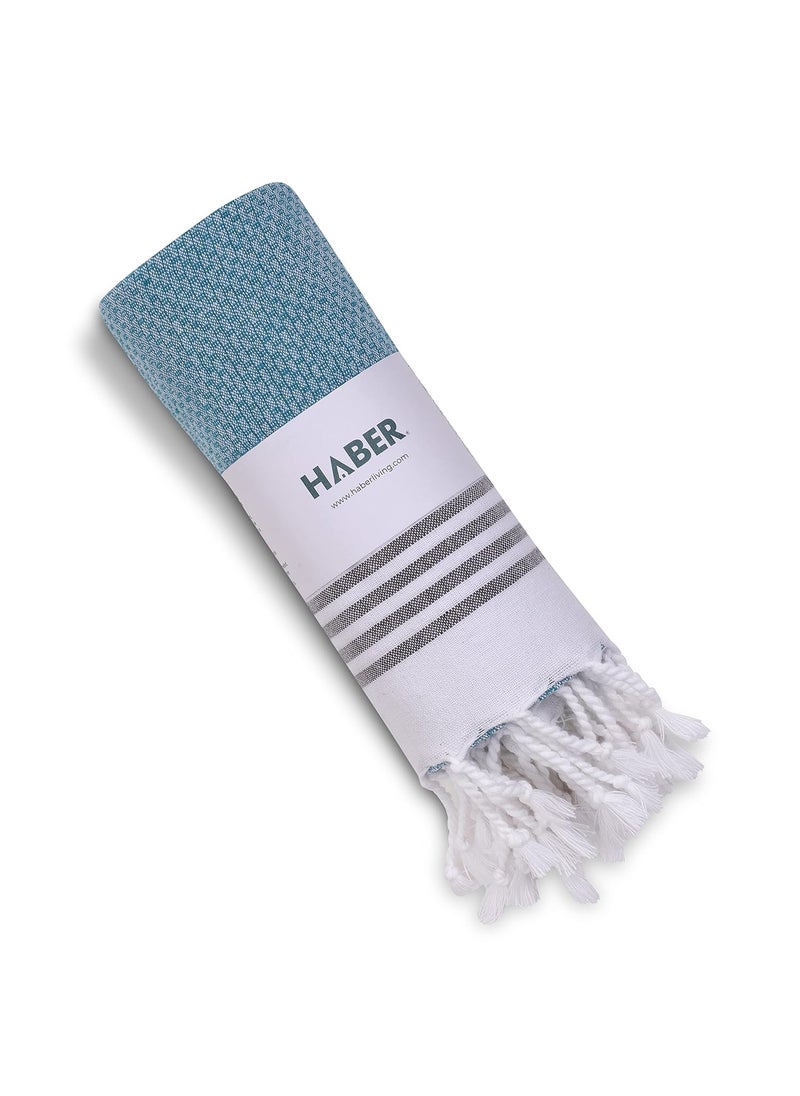 HABER Premium Light Weight 100 Cotton Bath Towel with Unique Micro Waffle Texture for Active Feel Quick Absorption and Faster Drying Towel Pack of 1 Harbour Blue