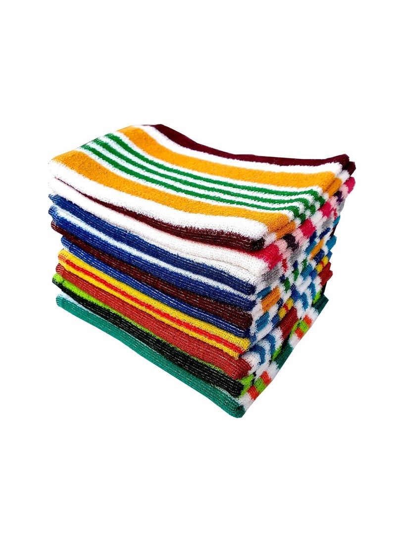 Space Fly Knitted Striped Pure Cotton Hand Towels Soft and High Absrobent for Wash Basin and Bathroom Set of 10 Size16 X 24 inch_Multi Color