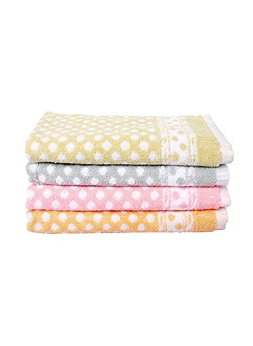 JENNY DENIAL 100 Cotton Hand Towels wash Basin Dot Printed Light Color Soft absorbant 450 GSMSize Medium 14 21 Combo Pack of 4pcs