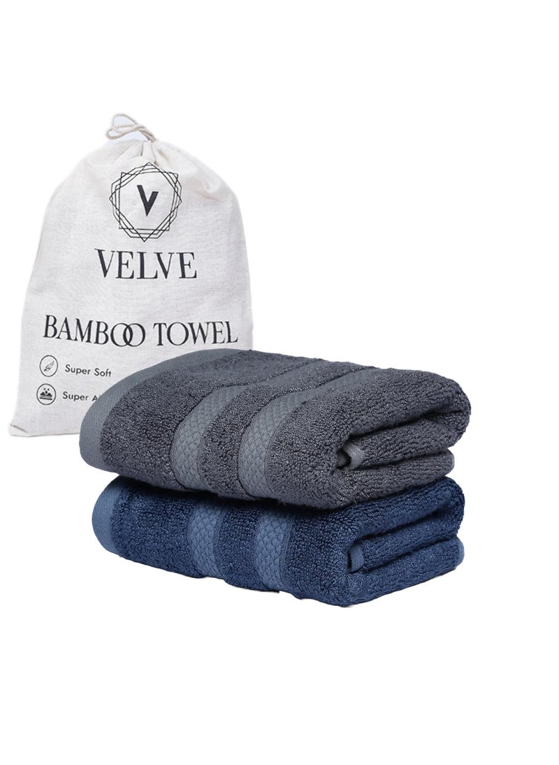 Velve 100 Bamboo Hand Towel 600 GSM Premium Small Towels for Gym Everyday Use Set of 2 Ultra Soft Absorbent Anti Bacterial Towel for Gym Yoga Sports Travel Royal Blue Grey