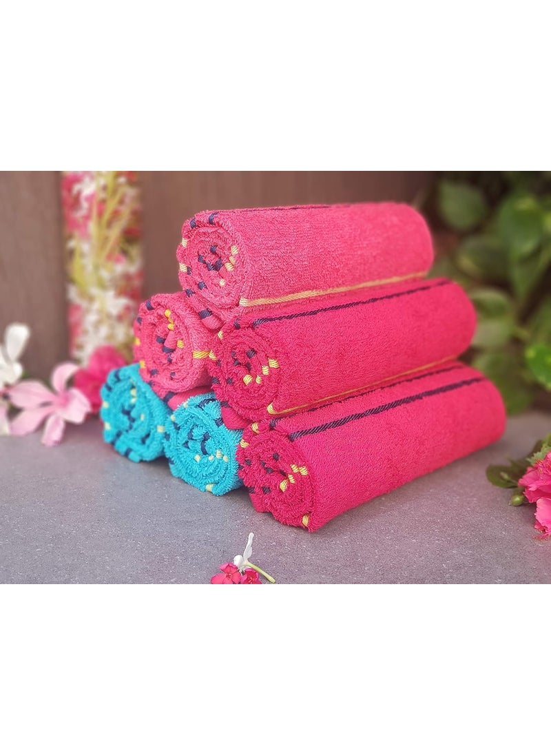 KSC Shop Premium Multicolor Cotton Hand Towels Set of 6 Stripe Design Bathroom Towel Bathroom Napkins Red Royal Pink and Sky Blue