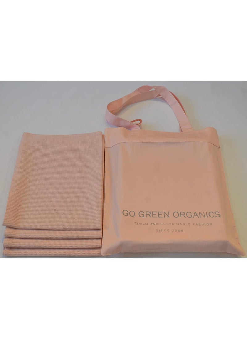 GO Green Organics Waffle Hand Towels Pack of 4 20X29 INCHES 100 Natural Organic Cotton GOTS Certified Pearl Blush Super ABSORBANT Quick Dry NO SOFTENERS ENVIRNMENT Friendly