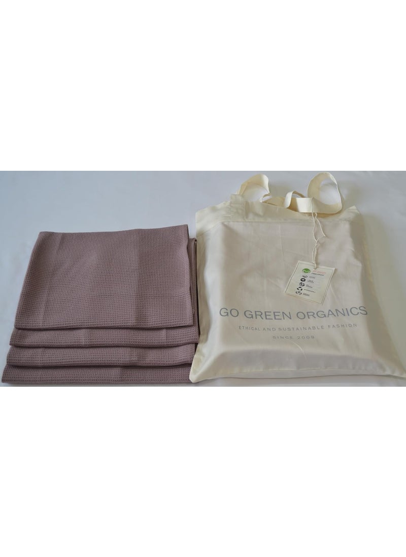 GO Green Organics Waffle Hand Towels Pack of 4 20X29 INCHES 100 Natural Organic Cotton GOTS Certified Mauve Super ABSORBANT Quick Dry NO SOFTENERS Environment Friendly