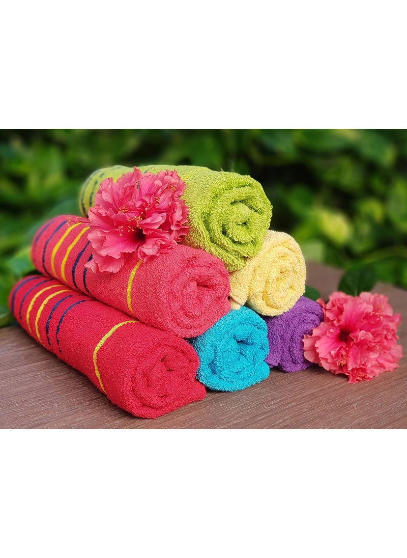 KSC Shop Premium Multicolor Cotton Hand Towel Set of 6 Hand Towels Set Yoga Towel Bathroom Towel Bathroom Napkins Kitchen Towel Stripe Design