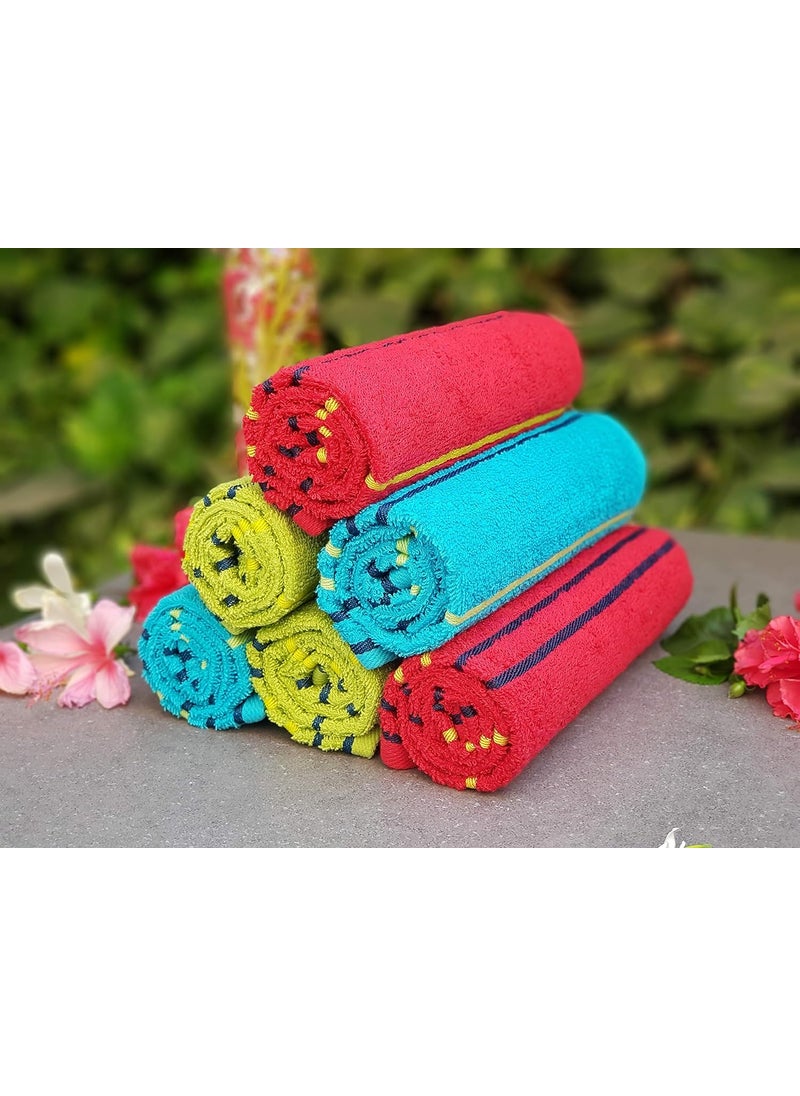 KSC Shop Premium Multicolor Cotton Hand Towels Set of 6 Stripe Design Bathroom Towel Bathroom Napkins Green Royal Pink and Sky Blue
