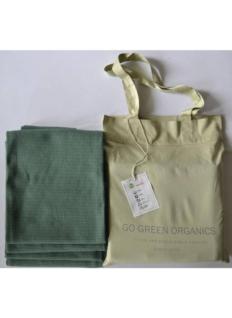 GO Green Organics Waffle Hand Towels Pack of 4 20X29 INCHES 100 Natural Organic Cotton GOTS Certified Forest Green Super ABSORBANT Quick Dry NO SOFTENERS ENVIRNMENT Friendly