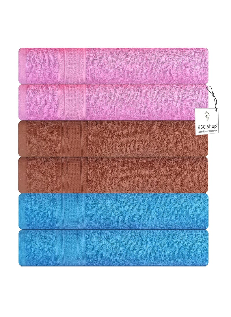 KSC Shop Royal Multicolor Cotton Hand Towels Set of 6 Hand Towels Bathroom Towel Bathroom Napkin 60 cm x 40 cm 2 Brown and 2 Baby Pink and 2 Sky Blue