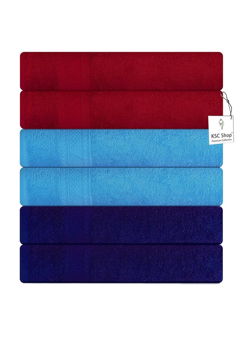 KSC Shop Royal Cotton Hand Towels Set of 6 60x40 cm 2 Navy Blue and 2 Maroon and 2 Sky Blue