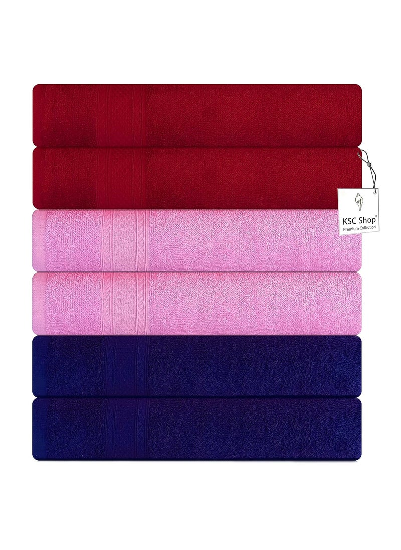 KSC Shop Royal Multicolor Cotton Hand Towels Set of 6 Hand Towels Bathroom Towel Bathroom Napkin 60 cm x 40 cm 2 Navy Blue and 2 Maroon and 2 Baby Pink