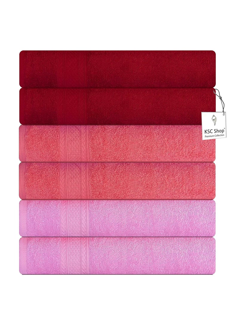 KSC Shop Royal Multicolor Cotton Hand Towels Set of 6 Hand Towels Bathroom Towel Bathroom Napkin 60 cm x 40 cm 2 Baby Pink and 2 Maroon and 2 Peach