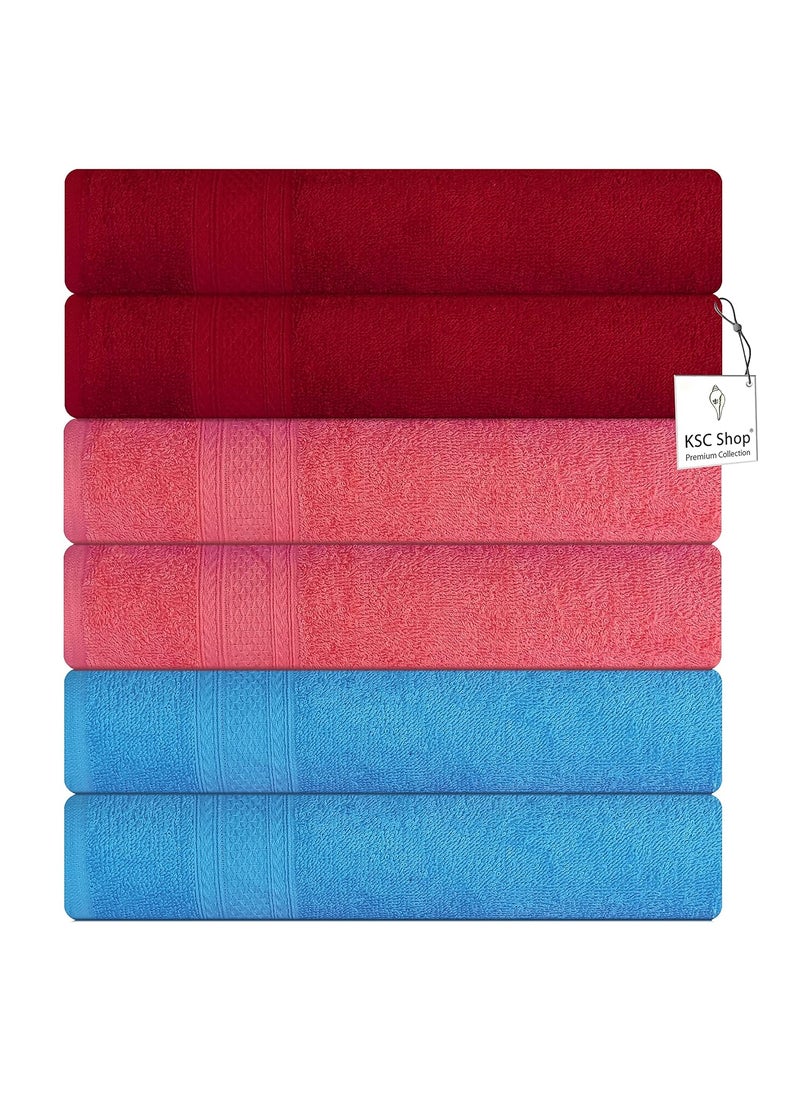 KSC Shop Royal Multicolor Cotton Hand Towels Set of 6 Hand Towels Bathroom Towel Bathroom Napkin 60 cm x 40 cm 2 Peach and 2 Maroon and 2 Sky Blue