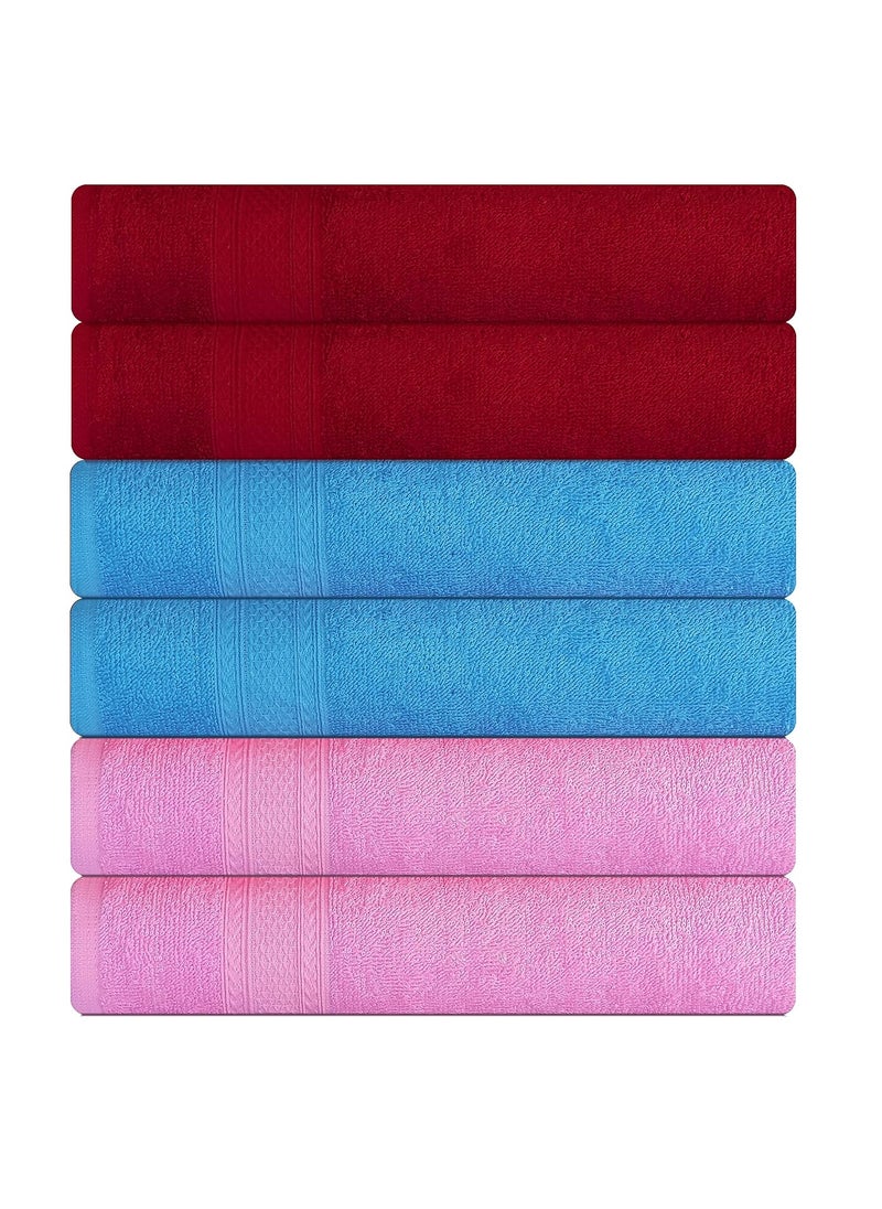 KSC Shop Royal Multicolor Cotton Hand Towels Set of 6 Hand Towels Bathroom Towel Bathroom Napkin 60 cm x 40 cm 2 Baby Pink and 2 Maroon and 2 Sky Blue