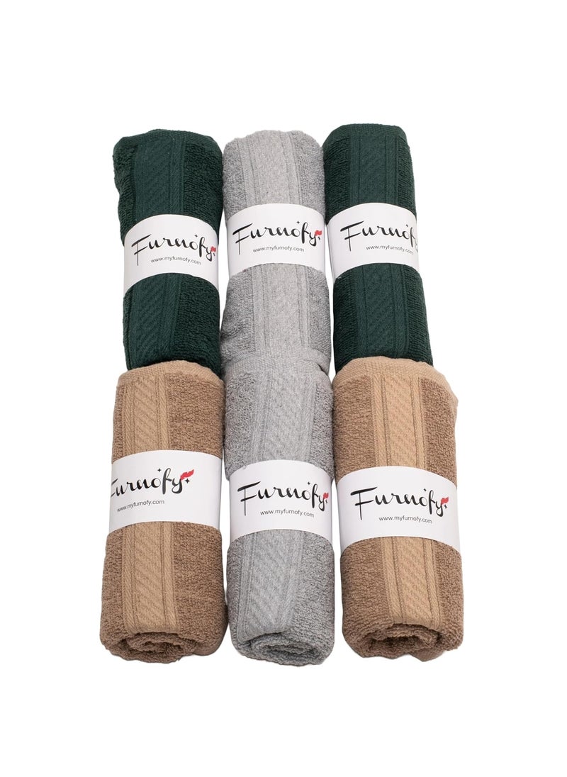 Furnofy 450 GSM Hand Towel Set of 6 Soft Absorbent Quick Dry Towel for Gym Home Kitchen Pool Travel 40x60 cm Grey Olive Beige