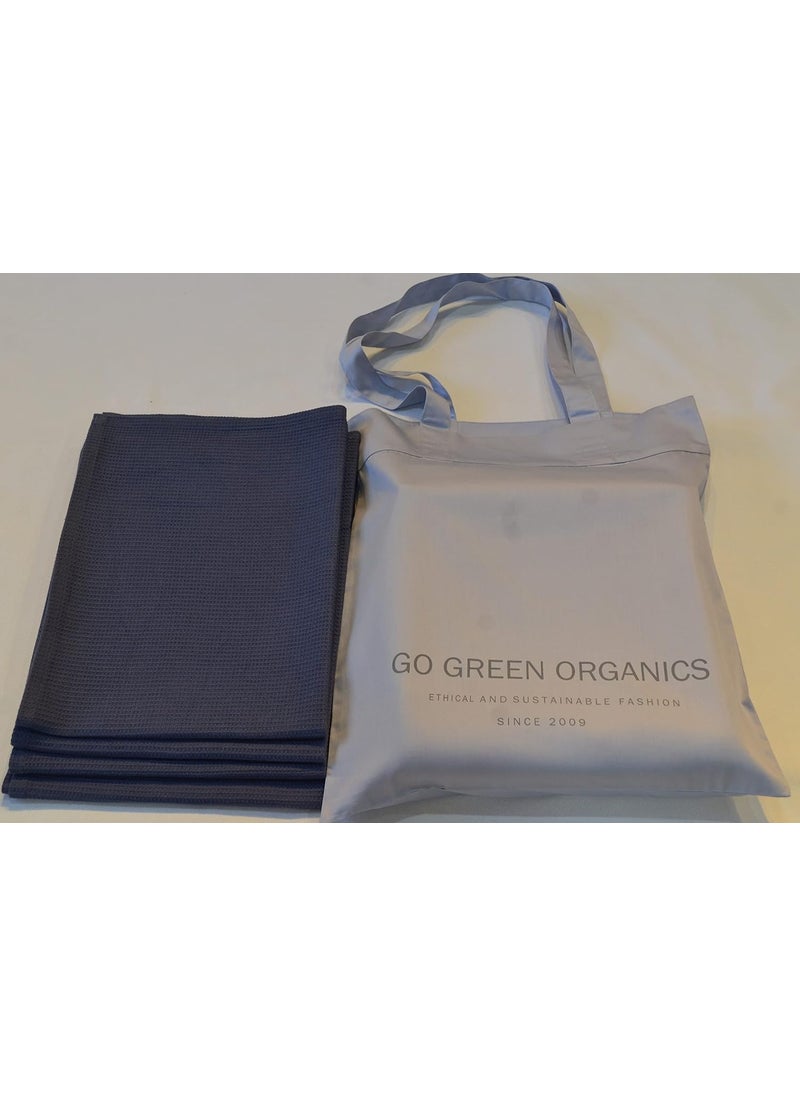 GO Green Organics Waffle Hand Towel Pack of 4 Waffle Organic Cotton GOTS Certified Folkstone Grey Super ABSORBANT Quick Dry NO SOFTENERS Crisp Feel 29x20 INCHES