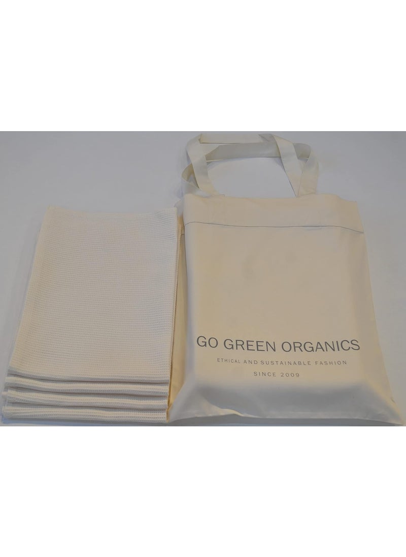 GO Green Organics Waffle Hand Towel Pack of 4 Waffle Organic Cotton GOTS Certified Ivory Super ABSORBANT Quick Dry NO SOFTENERS Crisp Feel 29x20 INCHES