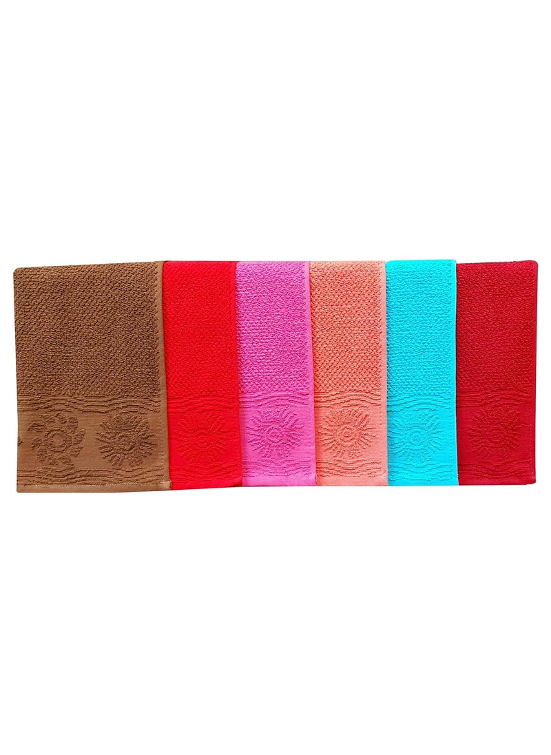KSC Shop Flower Jacquard Multicolor Cotton Hand Towel Set 2 Ply Gym Towels Hand Towels Bathroom Towel Bathroom Napkin GSM 550 Pack of 6