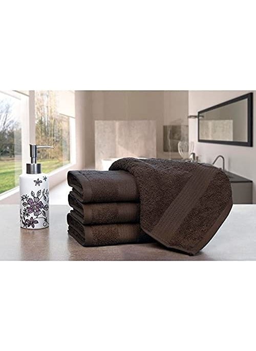 TIQH Organic Cotton Thick and Plush Hand Gym Workout Hand Towel Set of 4 Brown