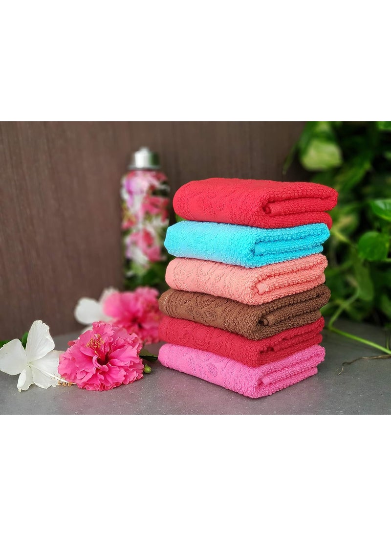 KSC Shop Jacquard Multicolor Cotton Hand Towel Set of 6 Flower Design Hand Towels Bathroom Towel Bathroom Napkin