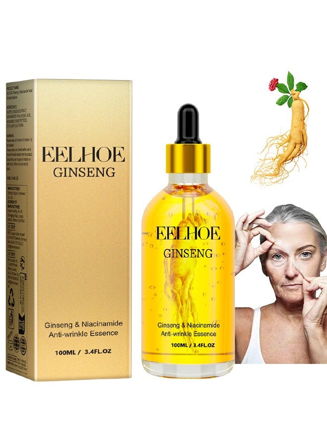 Ginseng，Ginseng And Niacinamide Anti-Wrinkle Essence, Ginseng Anti Ageing Serum For Women, Fade The Eyes Of Fine Lines And Lines, Tighten The Face, Moisturize The Skin Essence-100ml