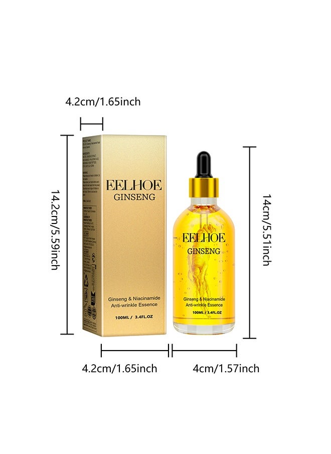 Ginseng，Ginseng And Niacinamide Anti-Wrinkle Essence, Ginseng Anti Ageing Serum For Women, Fade The Eyes Of Fine Lines And Lines, Tighten The Face, Moisturize The Skin Essence-100ml