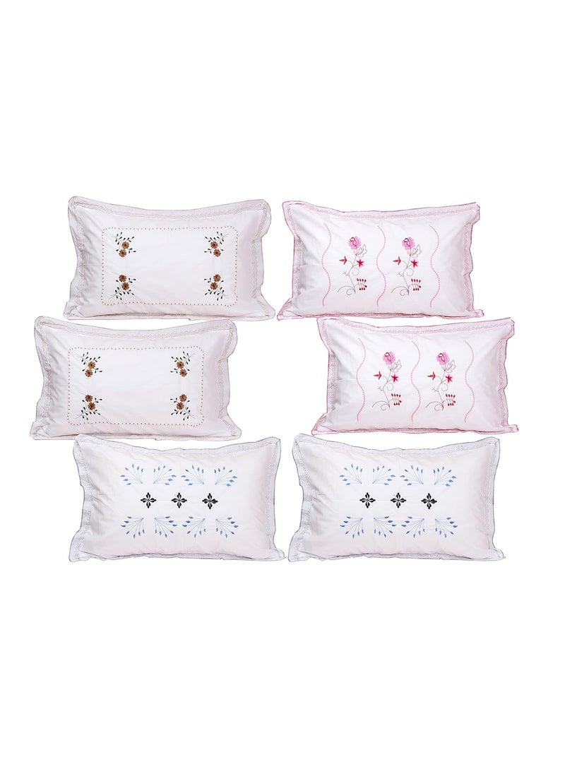 Rj Products Cotton Embroided White Luxury Pillow Covers Set of 6 Now with Improved Stitching Standard