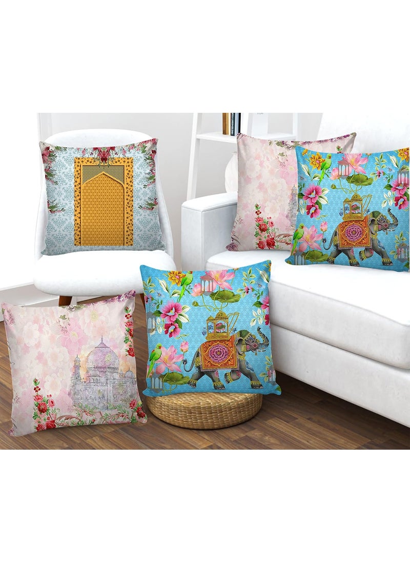 AEROHAVEN Premium Set of 5 Ethnic Digital Printed Hand Stitched Throw PillowCushion Covers Multicolor 12 x 12 Inch CC195