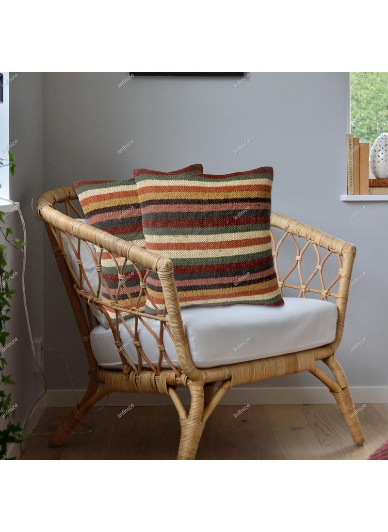 iinfinize 2 Pcs Handcrafted Indian Kilim Cushion Covers for Boho Chic Interiors Wool Jute Pillows 18x18 inch