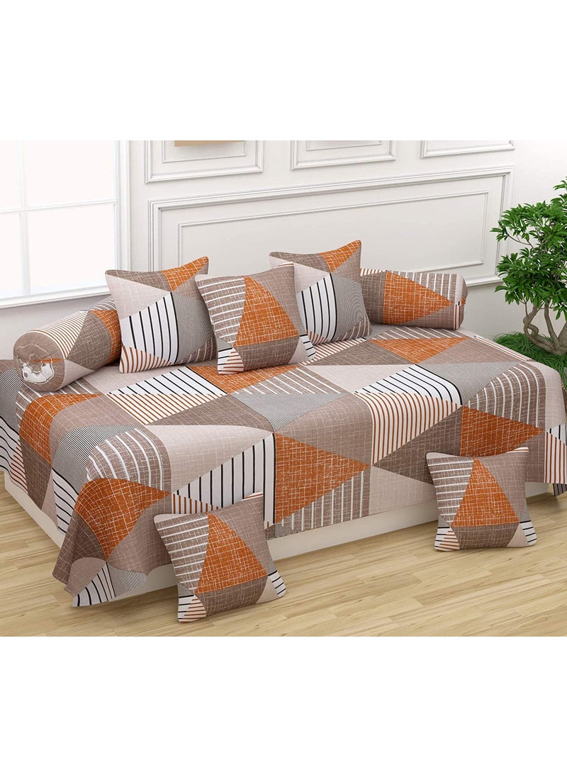 AASHIYANA SAJONA 100 Cotton Diwan Set Cotton 8 Pieces Set for Living Room Hall Set of 8 Piece 1 Diwan Sheet 60 X 90 2 Bolster Cover 16 X 32 5 Cushion Covers 16 X 16