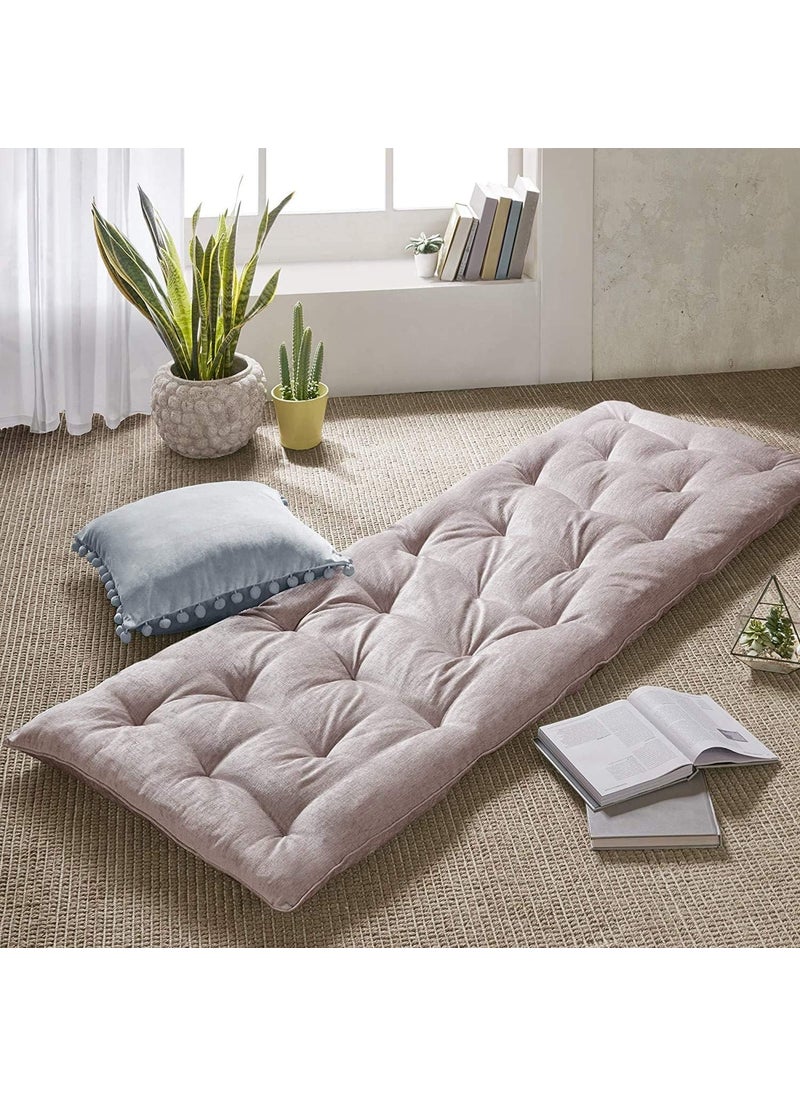 INDIDECOR 80206 Classic Foldable Lounge Floor Pillow Cushion Tufted Guest Mattress for Meditation Game Playing Yoga Reading with Travel Wrap 74x27 Blush
