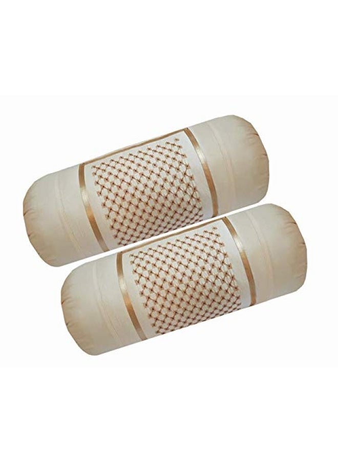 Rj Products™ Cotton Bolster Cover With Beautiful Diamond Embroidery Set Of 2 Piece Cream
