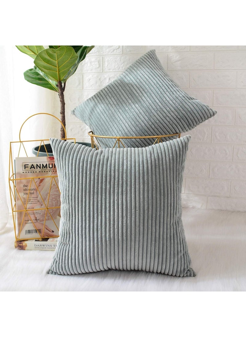 Vinayaka Fab Decorative Throw Pillow Covers Soft Corduroy Square Solid Lumbar Cushion Cases for Spring Couch Sofa Bedroom Pack of 2 Pieces 16 x 16 Grey