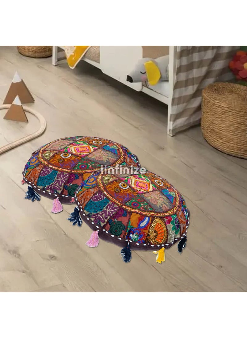 iinfinize Patchwork Pillow Cover Beautiful Design Cushion Cover 18 Inch Round Vintage Pillow Cover Handmade Embroidery Cushion Cover Home Decor Pillow Cover Set of 2
