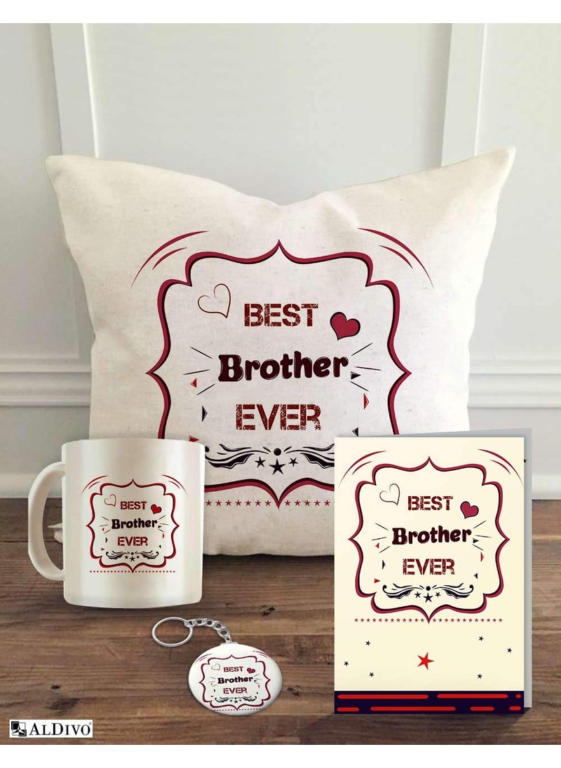 ALDIVO Combo Gift For Brother Gift for Brother Gift for Best Brother Gift For Bro 12 x 12 cushion cover with filler Printed coffee mug Greeting Card Printed Key Ring