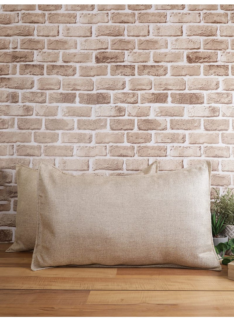 The Conversion Set of 2 Premium Jute Natural Feel Fabric Solid Beige Color 2 pc Pillow Cover 17x27