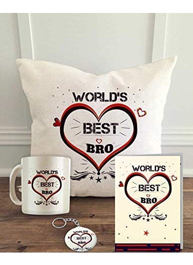 ALDIVO Combo Gift For Brother Gift for Brother Gift for Best Brother Gift For Bro 12 x 12 cushion cover with filler Printed coffee mug Greeting Card Printed Key Ring