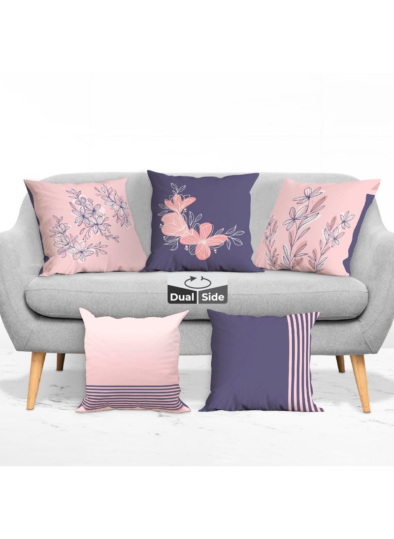 Brizberry Designer Decorative Premium Poly Cotton Throw Pillow Cushion Covers Double Side Printing Set of 5 16 inch x 16 inch Design 7