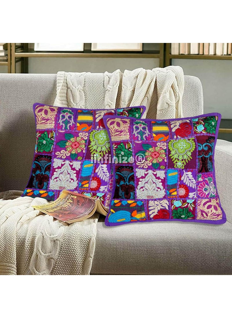 iinfinize Rajasthani Khambadiya Pillow Cushion Cover 16 Inch Square Pillow Handmade Cushion Case Patchwork Beautiful Design Pillow Sham Pillow Set of 2