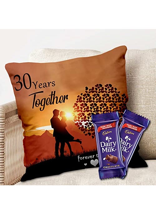 Midiron Chocolate Gift Anniversary Chocolate Gift 30 Year Together Forever Printed Cushion with Dairy Milk Chocolate Gift for Wife Husband Chocolate with Pillow