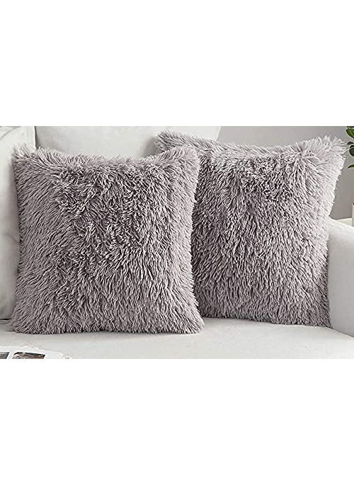 PICKKART Luxury Soft Faux Fur Cushion Cover Pillowcase Decorative Square Silver Grey Throw Pillows Covers No Pillow Insert Silver Grey 16 x 16