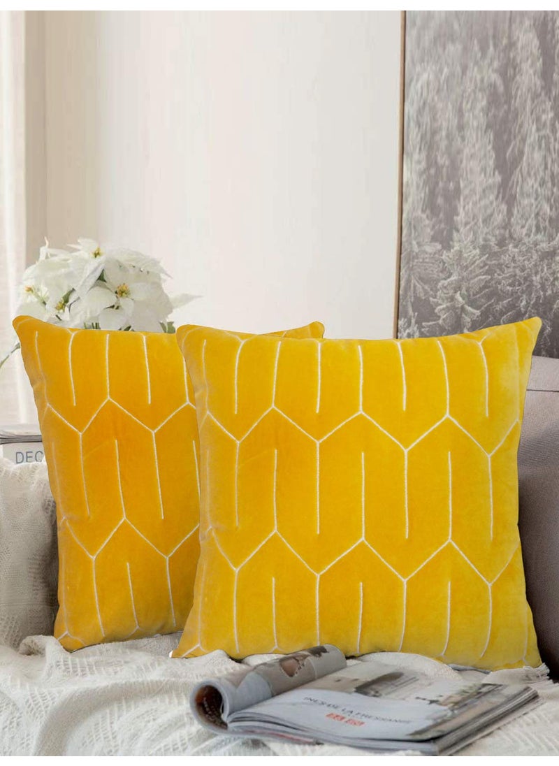 aRDENMEAD Set of 2 Velvet Embroidered Decorative Hand Made ThrowPillow Cushion Covers Cushion Cover Set for You SofaLiving Room 16 x 16 Inches 40 x 40 cm Yellow