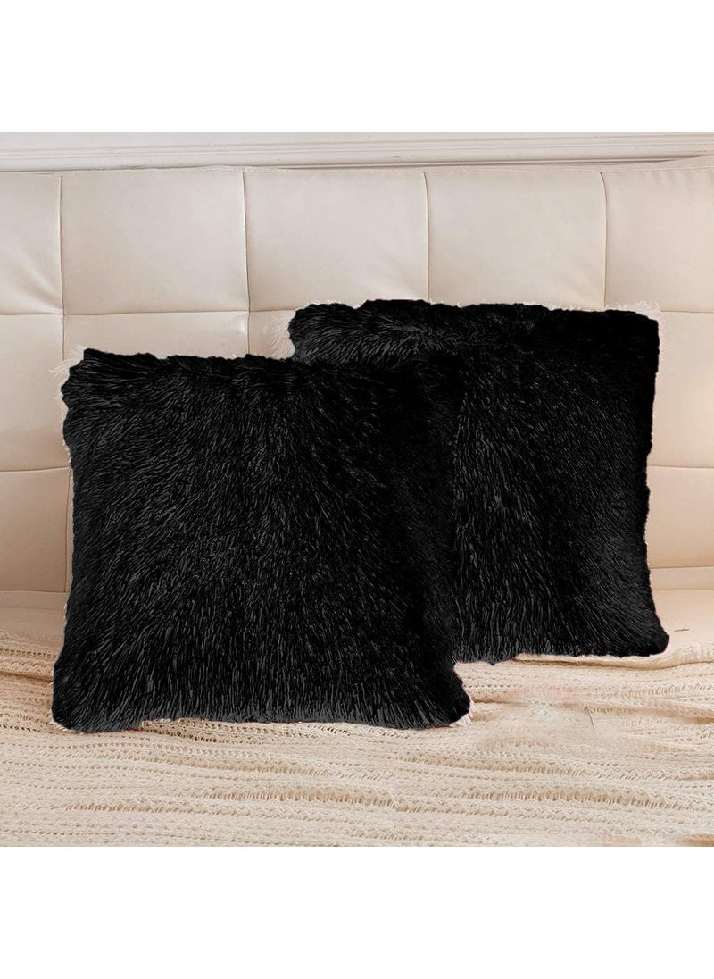PICKKART Luxury Soft Faux Fur Cushion Cover Pillowcase Decorative SquareRectangular Throw Pillows Covers No Pillow Insert 24X24 Inches Black