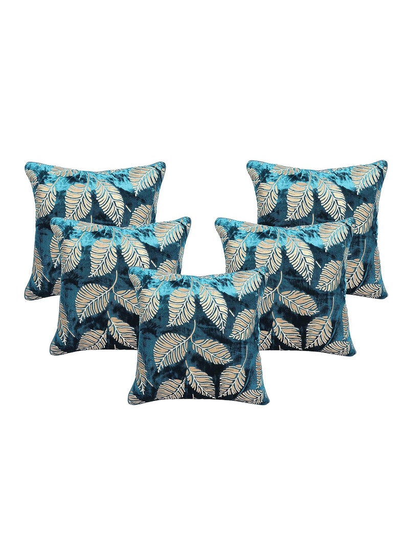 Vinayaka Fab Floral Leaf Designer Printed Velvet ThrowPillow Cushion Covers Blue