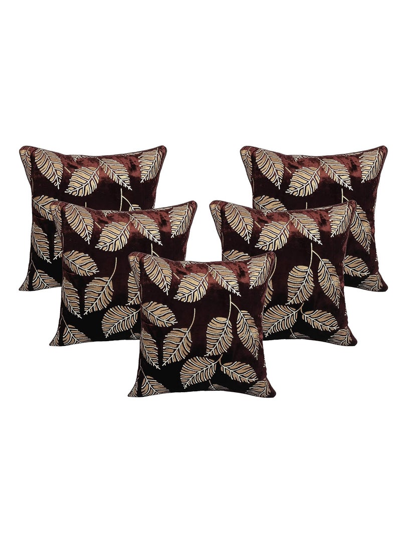 Vinayaka Fab Floral Leaf Designer Printed Velvet ThrowPillow Cushion Covers Brown