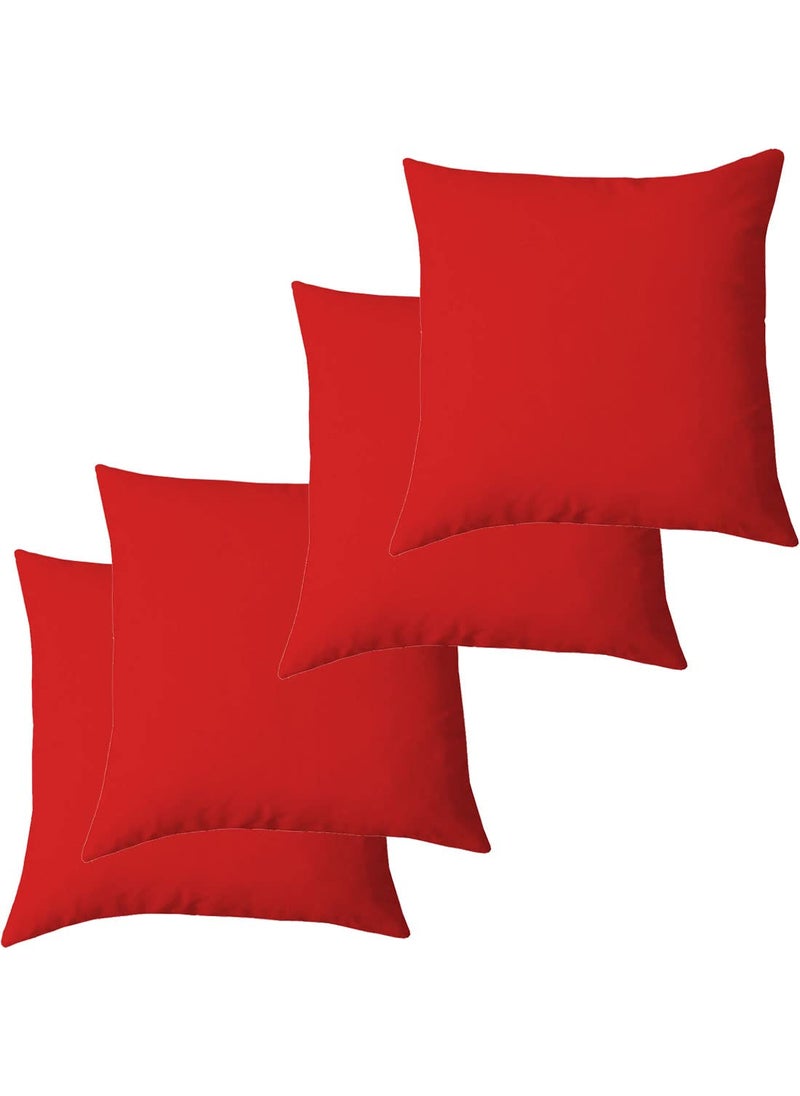 Linenovation Set of 4 Red Colored Decorative Hand Made Cushion 12 x 12 30cm x 30cm