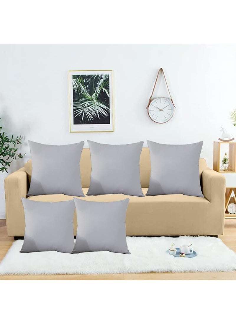 Microfiber Square Cushion for Sofa Bed Pack of 5 Cushions Filler 12X12 Inch for Decoration Cushion Home_Light Grey Color