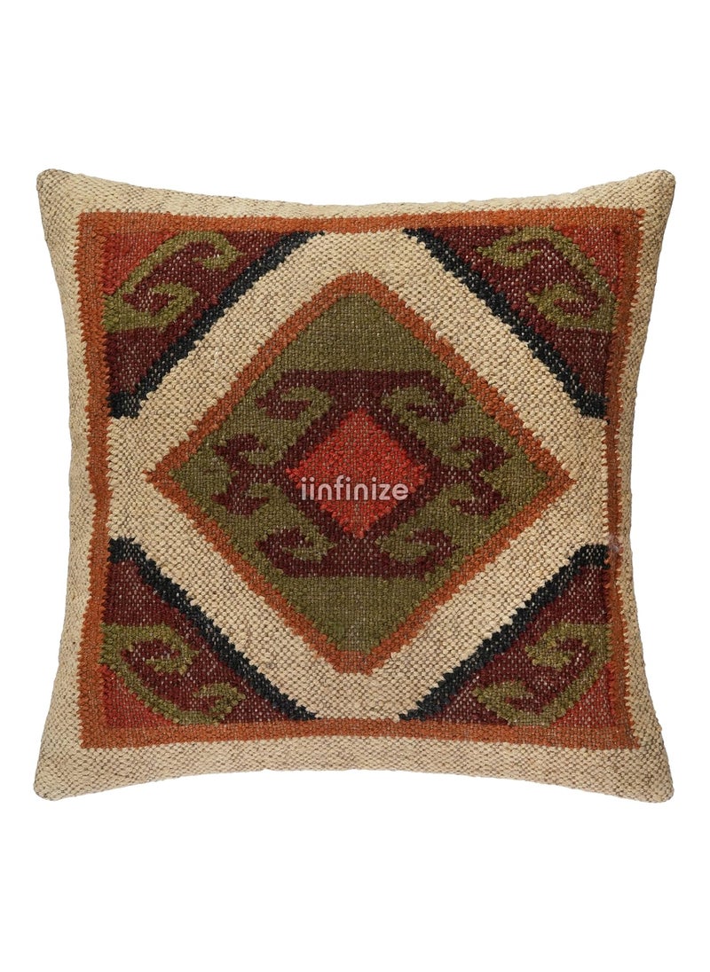 iinfinize Sofa Pillow Cover Solid Wool Jute Standard Cushion Cover Couch Decorative Square Pillow Case Handmade Kilim Multicolour Case 18x18 Inch