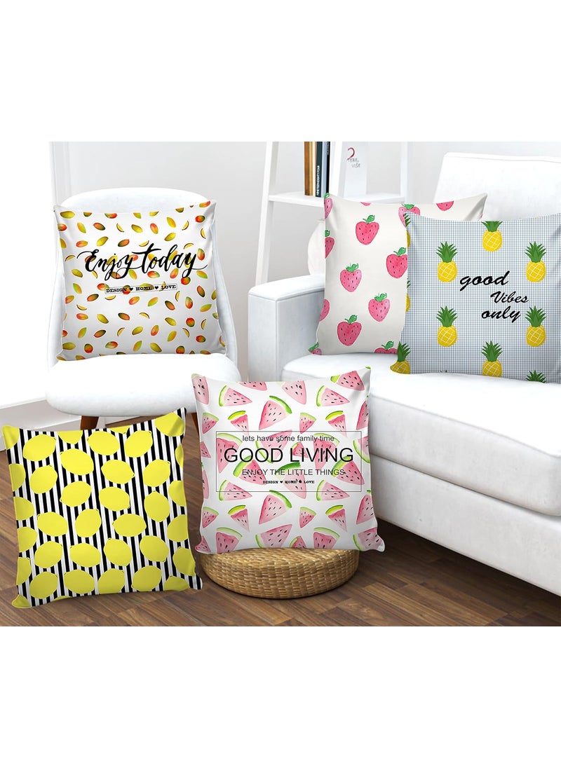 AEROHAVEN Premium Set of 5 Fruits Digital Printed Hand Stitched Throw PillowCushion Covers Multicolor 16 x 16 Inch CC183