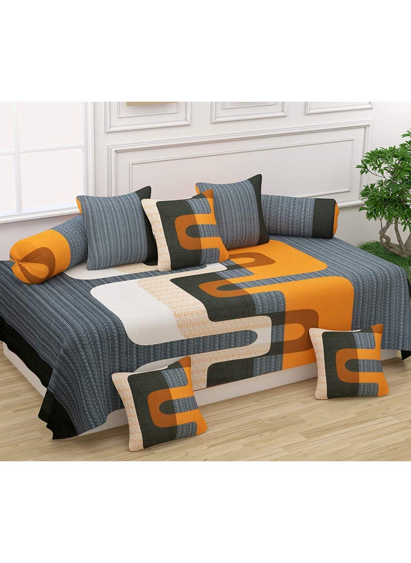 Bansal Yarn 100 Pure Cotton Designer Printed Diwan Set Covers 8 Pieces 1 Single Diwan Bedsheet 60 X 90 with 5 Cushion Covers 16 X 16 2 Bolster Covers 16 X 32