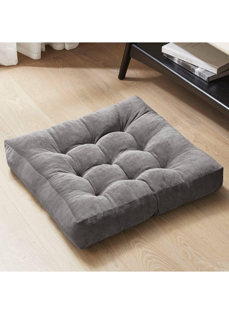 INDIDECOR 802069 Square Floor Box Pillows Cushion Soft Yoga Meditation Cushion Corduroy Tatami Floor Pillow Reading Cushion Chair 22x22 Grey