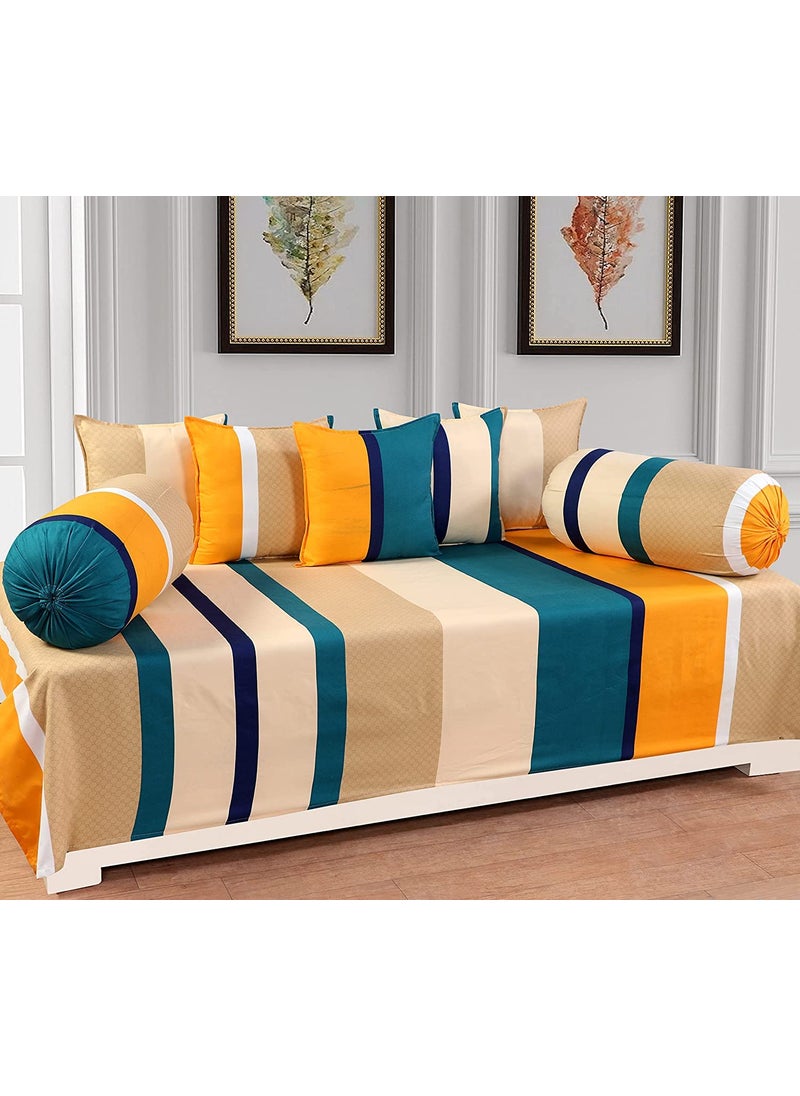 AASHIYANA SAJONA Printed Microfiber diwan Set1 Single Bedcover5 Cushion Covers2 Booster Covers Multi Colour Diwan Set 125
